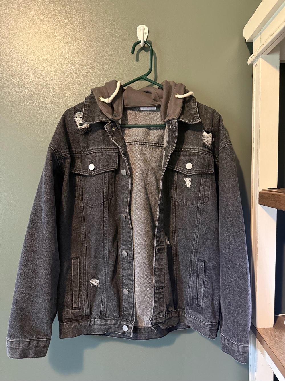 Pink Lily Charcoal Washed Denim Jacket with Gray Attached Hood